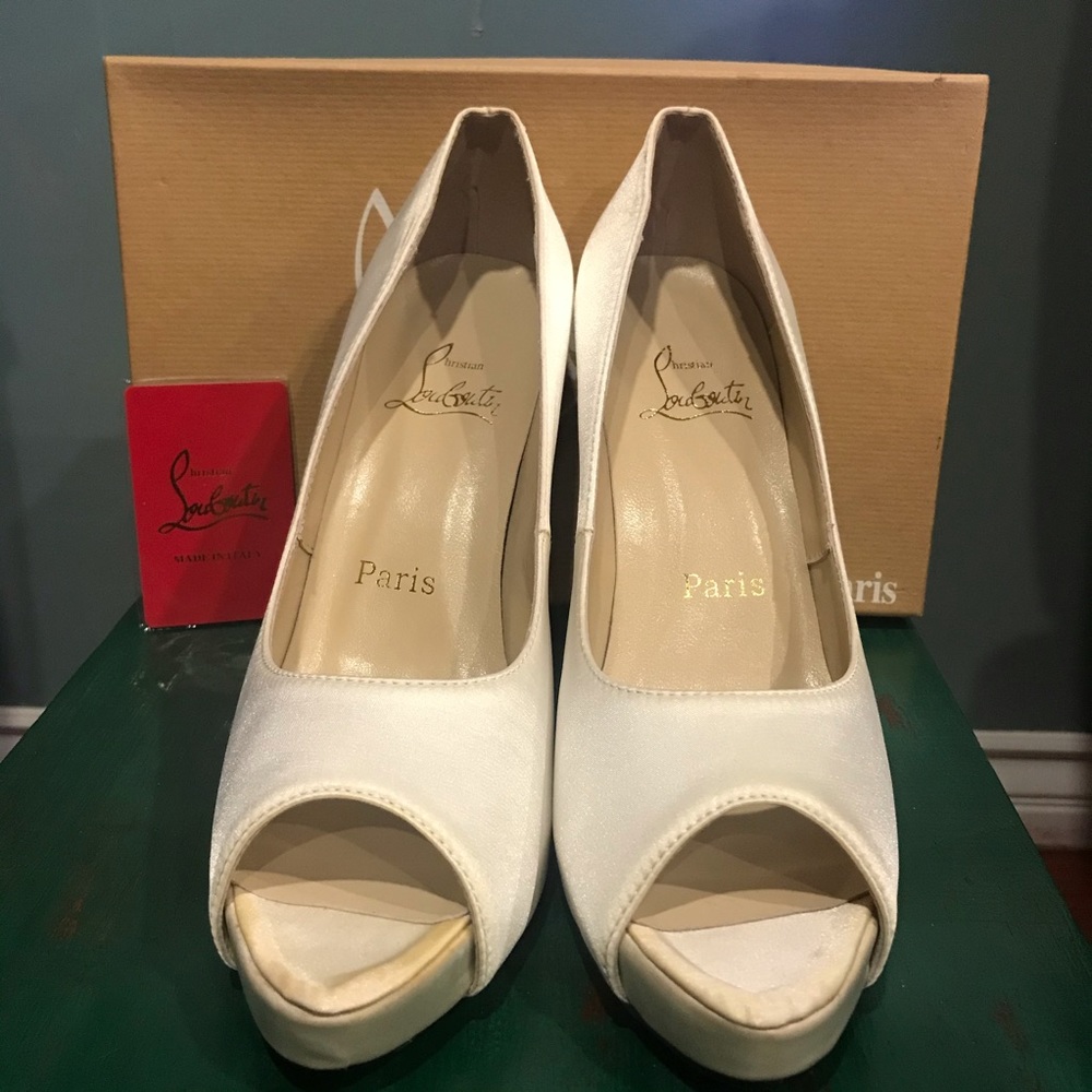 Christian Louboutin satin, peep toe heels